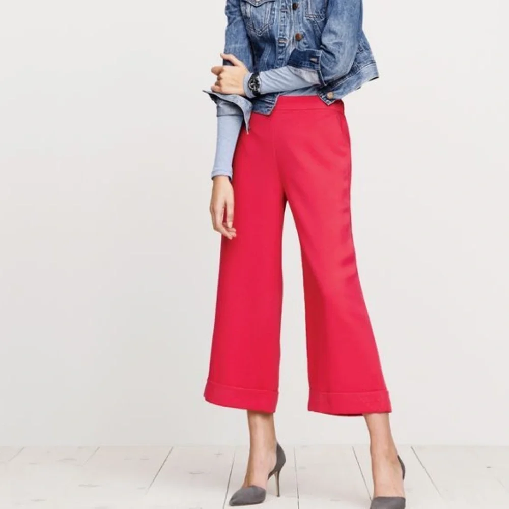 J. Crew Cropped Wide Leg Pull On Pant Red